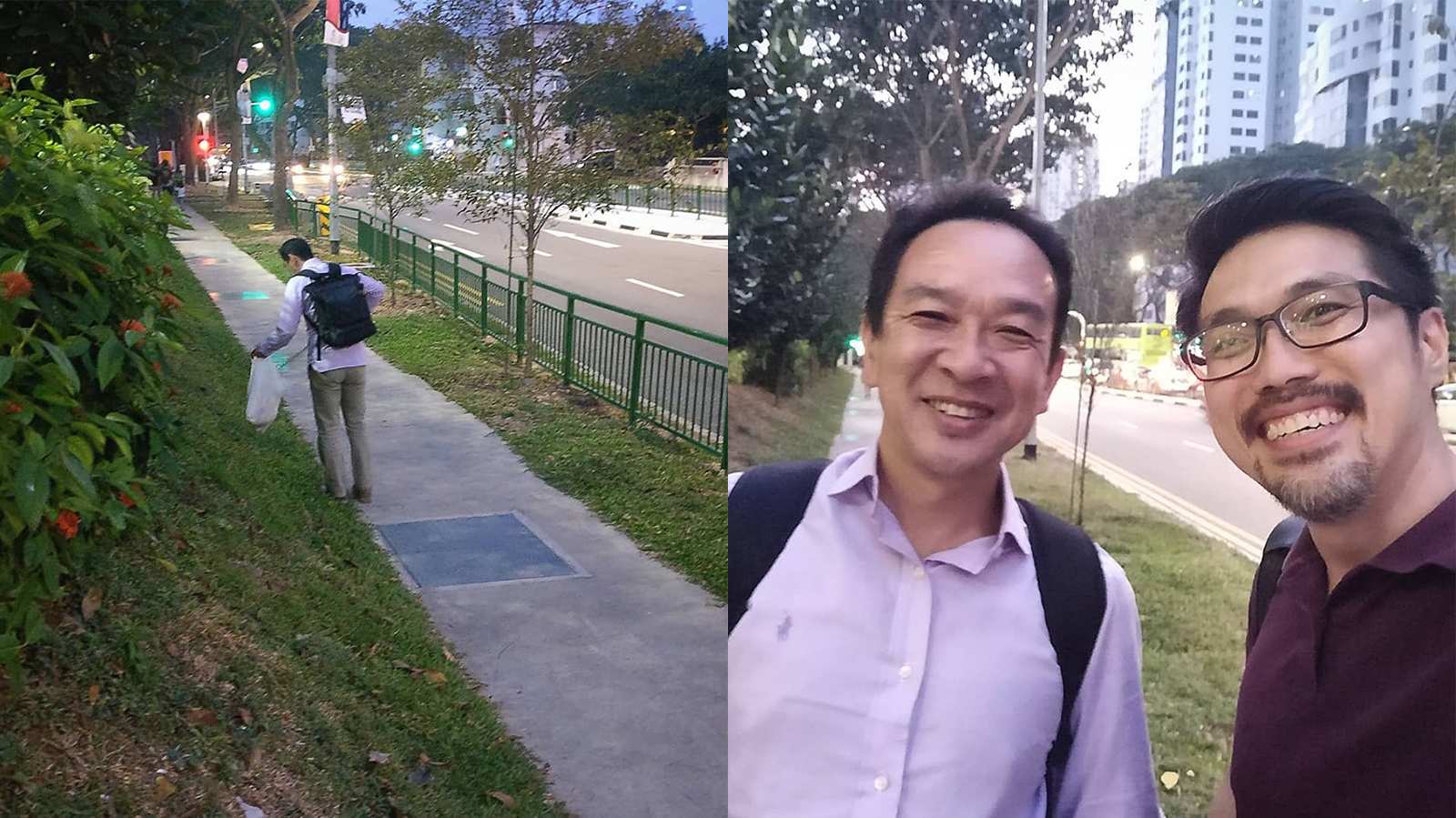 Impressed at how green Singapore is, kind foreigner does his part to keep it clean