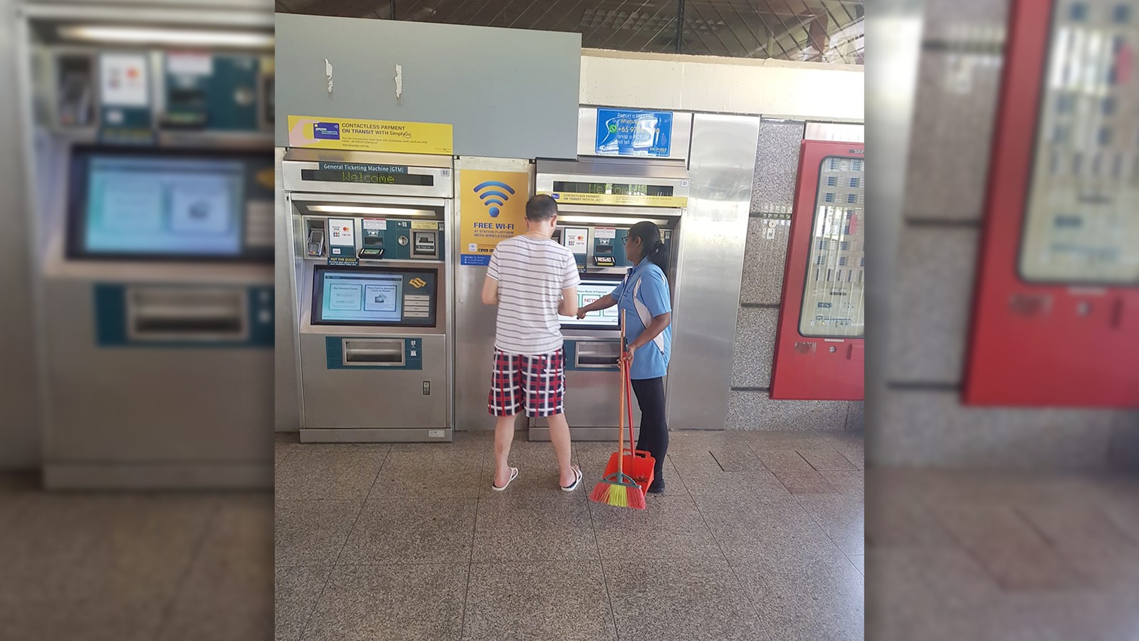 MRT station cleaner patiently helps agitated foreigner