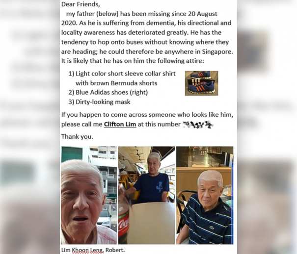 Finding missing dad with dementia in Singapore online