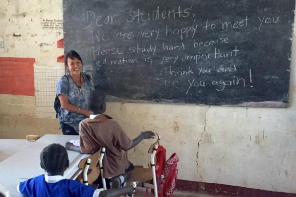 In a classroom during a school visit in Banjul, Gambia.