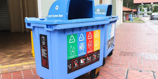 Singapore - 11/8/2019: 2 recycle bins was found at the downstairs of HDB block.