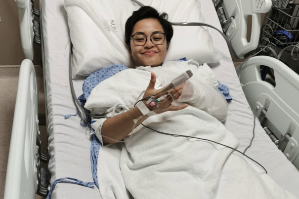 Caption on Ash’s Instagram reads “Post-surgery high on anesthesia.”