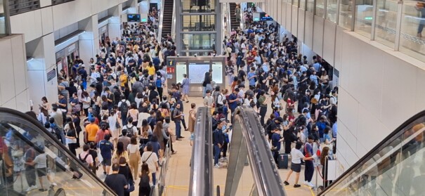 A crowded train station