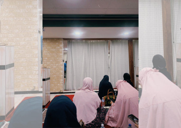 5 women prayer shawls performing Taraweeh prayers at a mosque in Perth, Western Australia.