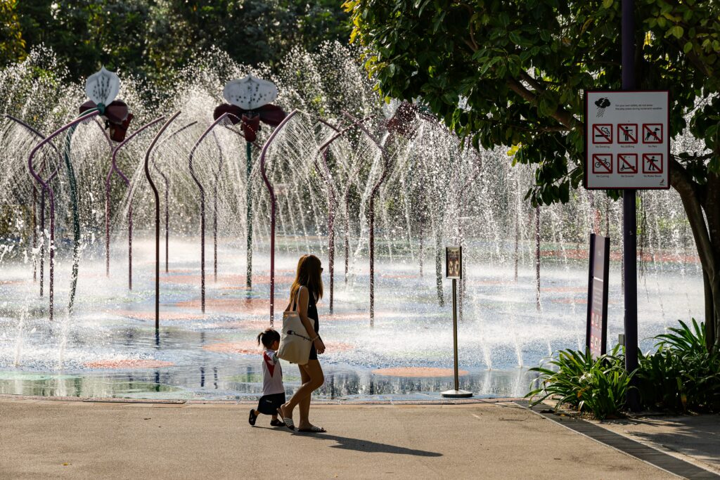 Colorful water fountain at Singapore Pride - Singapore Kindness Movement, promoting kindness and inclusivity.